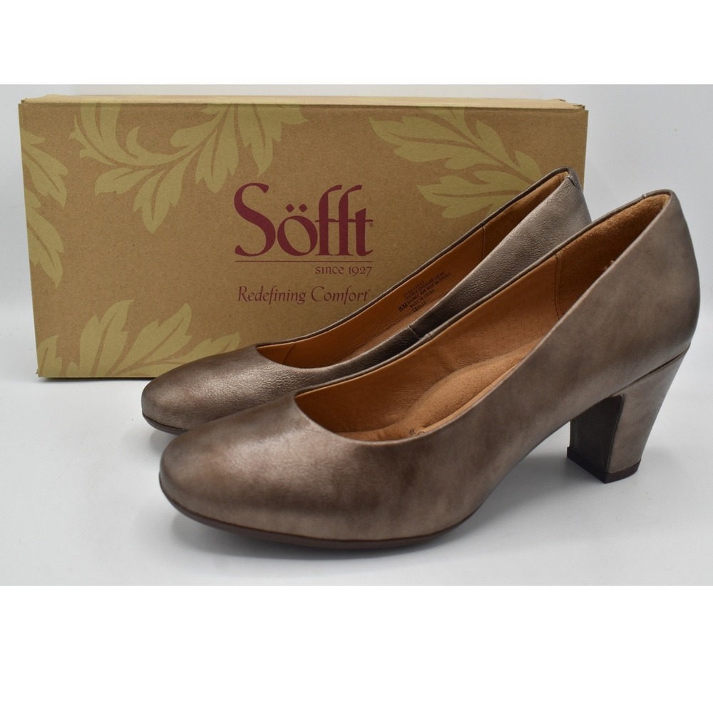 Sofft Lana Pump Women 8.5 Bronze NEW Metallic Leather Block Heel Round Toe